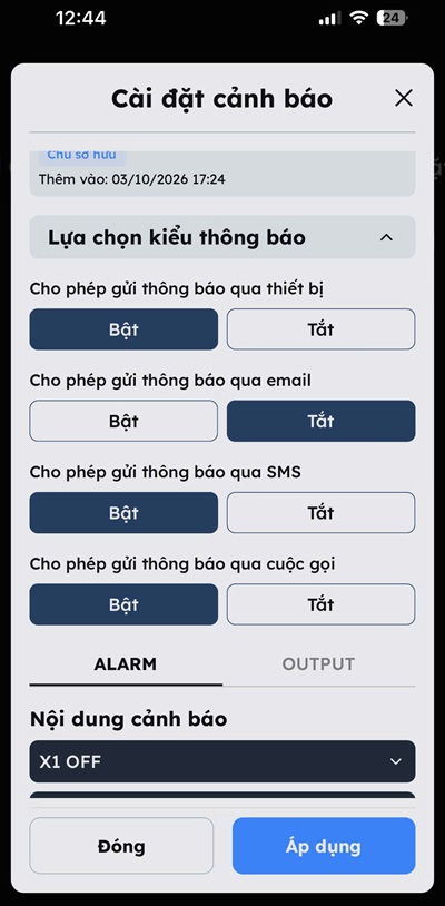 chọn kiểu thông báo nhiệt độ cao